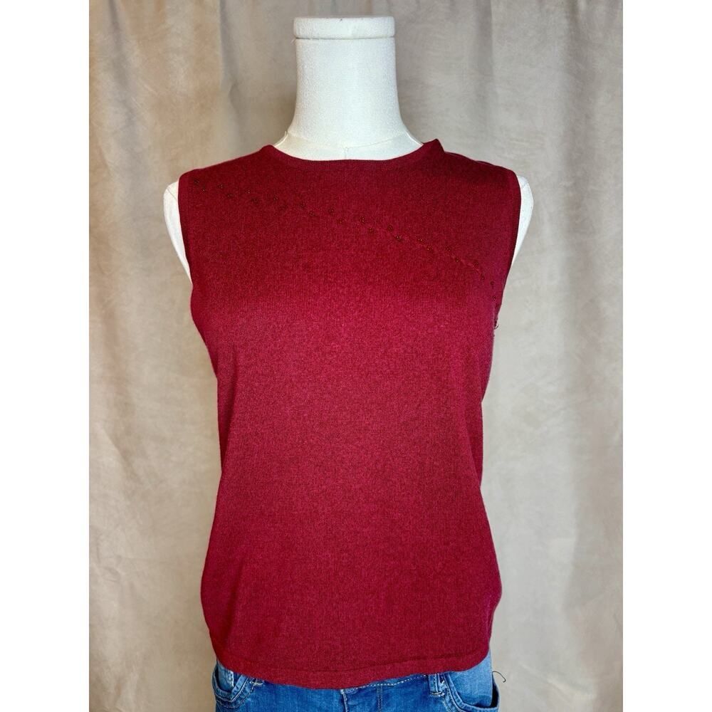 Hillard & Hanson Sleeveless Knit Sweater Top Medium Red Rayon Blend Y2K